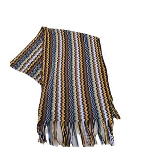 Missoni Women's Zig Zag Knit Neck Scarf Multicolor Fringe Wool Italy 72x13"